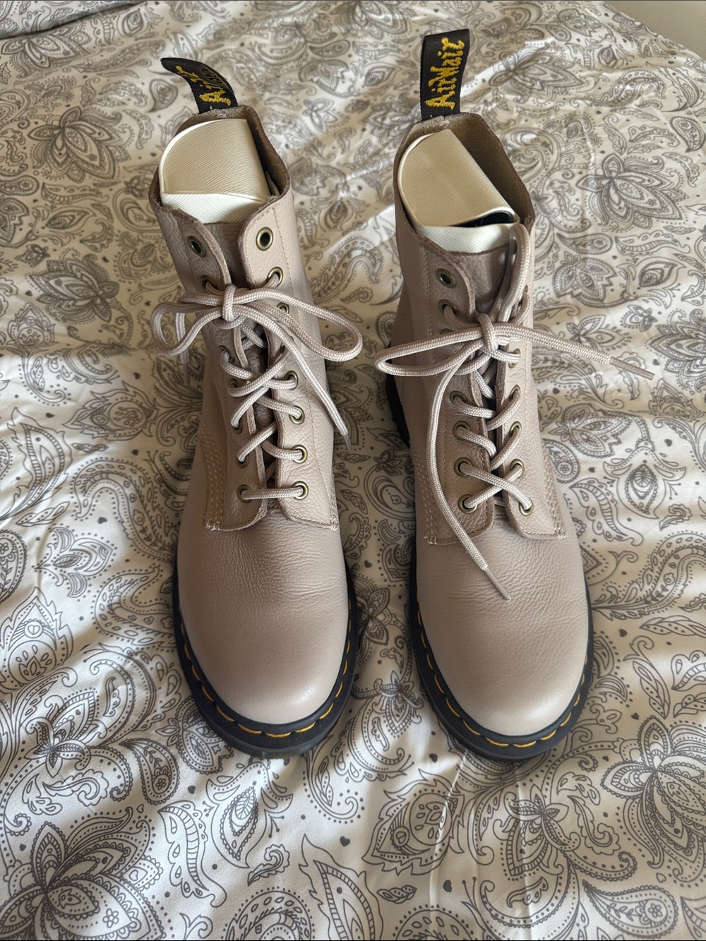 Dr. Martens Taupe 8-Eye Lace-Up Leather Boots